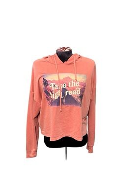 Altar’d State Orange Pink Graphic Hoodie Sweatshirt Size Medium
